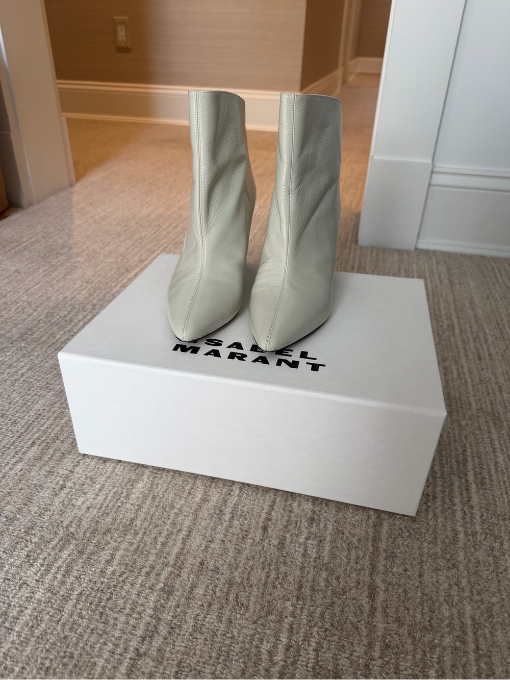 Isabel Marant Cream Pointed Toe Leather Ankle Boots